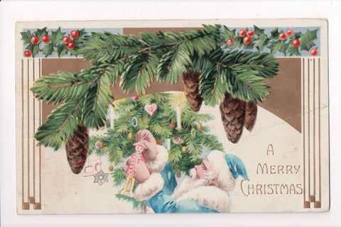 Xmas - A Merry Christmas - Santa in Blue, White suit postcard - C08621