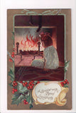 Xmas - A Bright and Merry Christmas, girl by fireplace - C08623