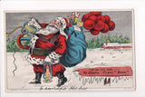 Xmas - Christmas Santa with lantern, red balloons, toys walking - C08633