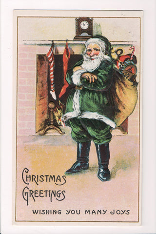 Xmas - Christmas Greetings - Santa in Green with white fur - @1916 - C17930