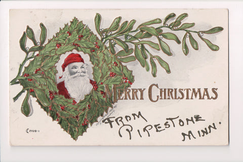 Xmas - Merry Christmas - Santa in a square wreath - @1907 postcard - D08283