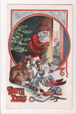 Xmas - Santa Claus with sack of toys overflowing, boy in bed - E10306