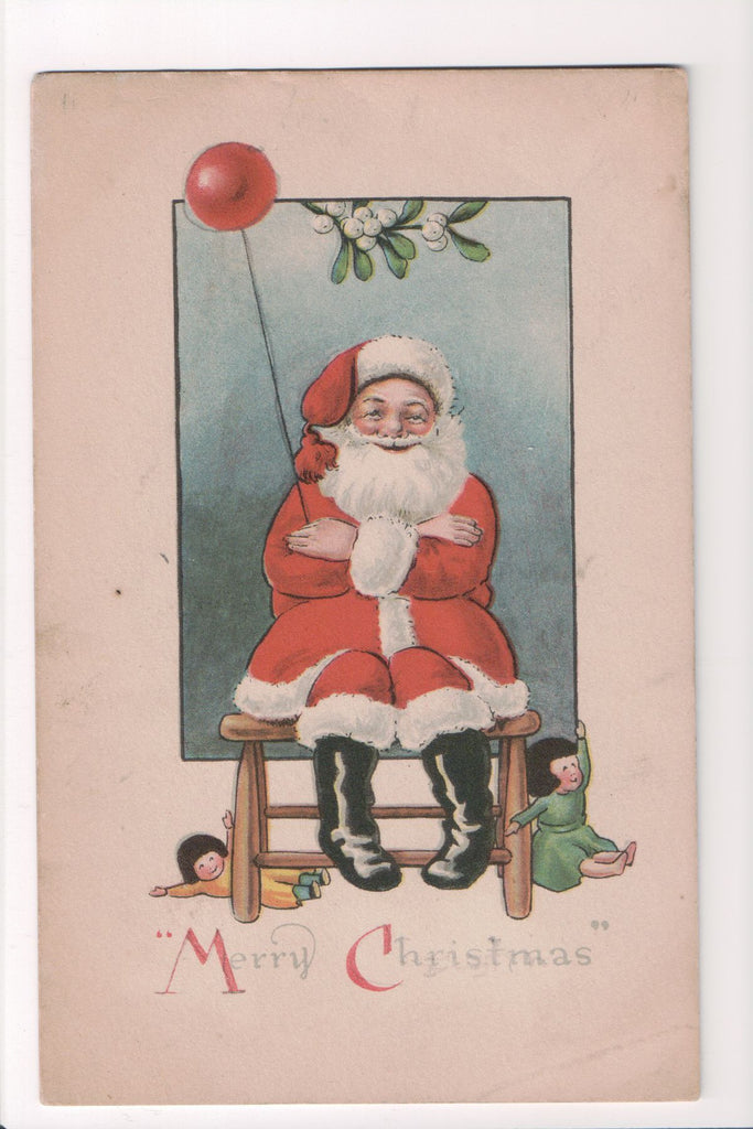 Xmas - Merry Christmas - Santa with balloon, dolls by chair - J04058