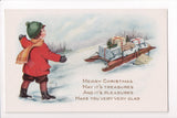 Xmas - Merry Christmas - boy sled filled with gifts - Witney Made - S01272