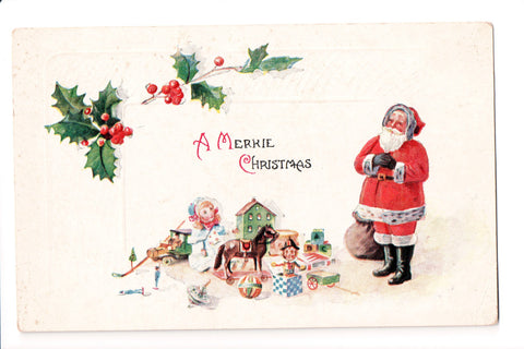 Xmas - A Merrie Christmas - Santa with toys postcard - S01510