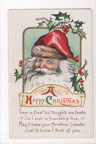 Xmas - A Happy Christmas - Santa head, hat with brown fur - S01511-2
