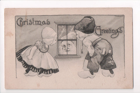 Xmas - Christmas Greetings - dutch children, santa in window - S01513