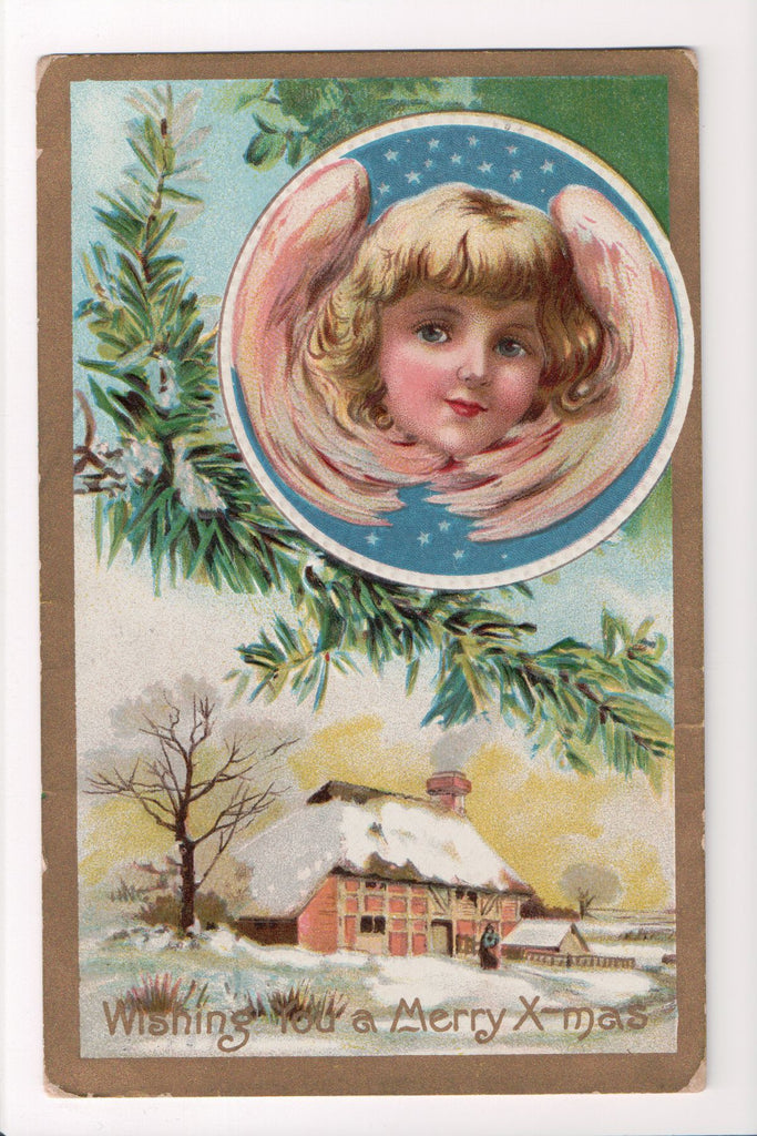 Xmas - Wishing you a Merry X-mas, angel face in circle - S01618