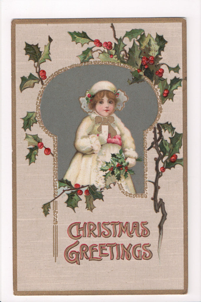 Xmas - Christmas Greeting, cute girl in white fur - S01620