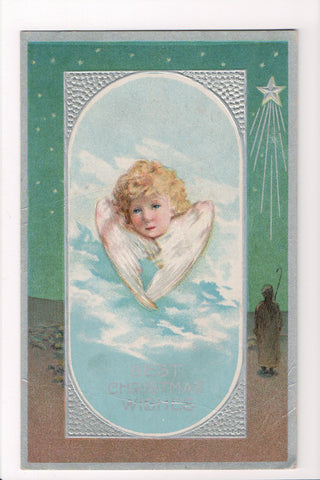 Xmas - Best Christmas Wishes - Angel head, wings in clouds - SL2175