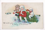 Xmas - Jolly Christmas - kids pulling and riding a tree postcard - SL2188