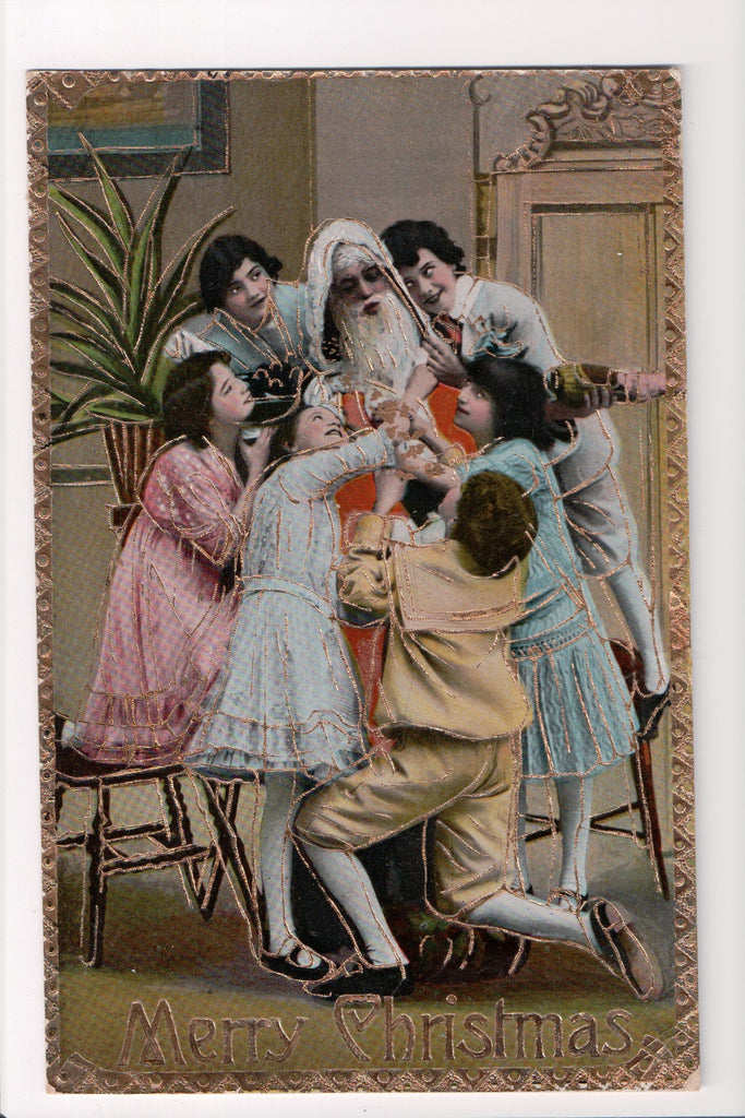 Xmas - Merry Christmas - Kids all over Santa Claus - embellished - T00251