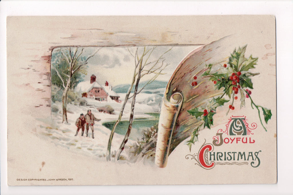 Xmas - Winsch postcard - A Joyful Christmas, rolled bark - sw0336