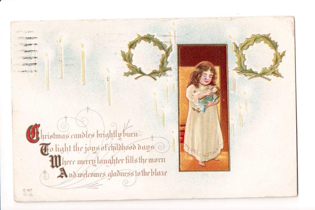 Xmas - little girl with her doll baby - Nash C-67 postcard - w00232