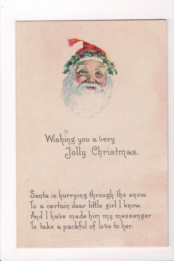 Xmas - Jolly Christmas - Santa face, holly on his hat - w02296