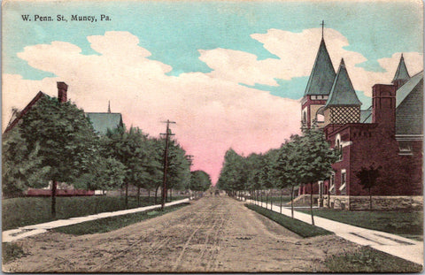 PA, Muncy - W Penn St - Baker Bros postcard - H03054