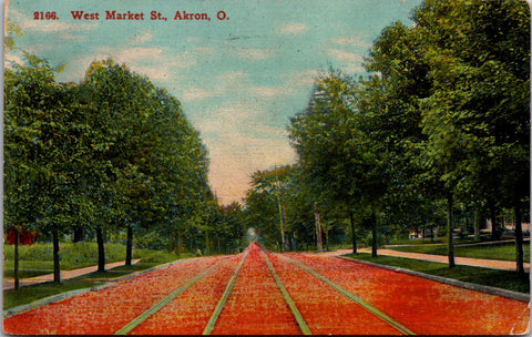 OH, Akron - West Market St with trolley tracks - 1912 postcard - H03236