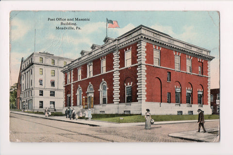 PA, Meadville - PO and Masonic Building, 1910 postcard - H04005