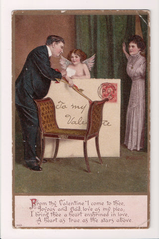 Valentine postcard - couple, oversized envelope, angel - H04047