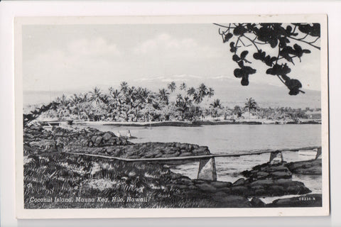 HI, Hilo - Coconut Island, Mauna Kea - beach scene postcard - w03949