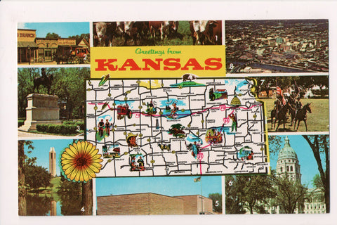 KS, Greetings from - STATE MAP postcard - I03061