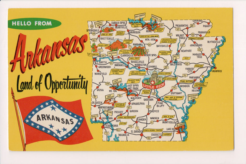 AR, ARKANSAS - STATE MAP - postcard - I03076