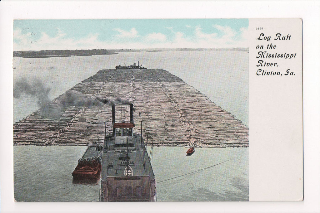 IA, Clinton - Log Raft, tug boat closeup - C06324