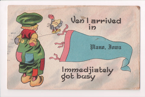 IA, Plano - Pennant or Flag postcard @1915 - B06568