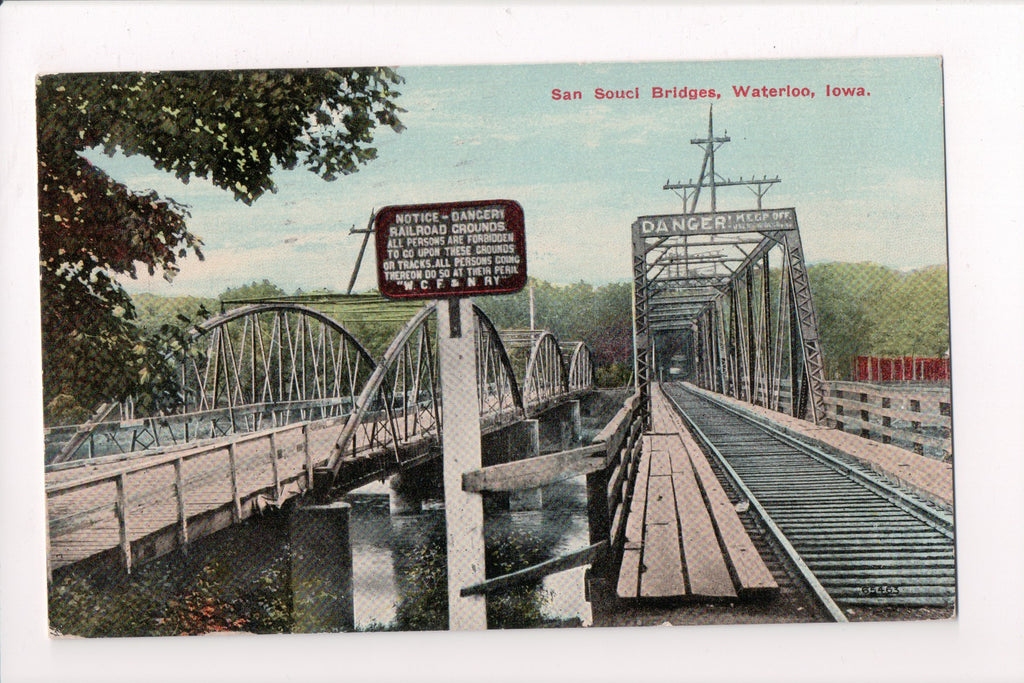 IA, Waterloo - San Souci Bridges closeup - WCF and NY RY - C17236