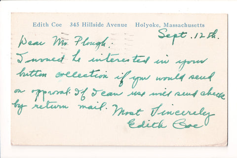 MA, HOLYOKE - Edith Coe Personal Post Card - IL0036