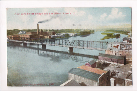 IL, Aurora - NY Street (steel) bridge, Bull Durham, Aurora Cotton Mills - w03632