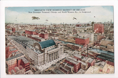 IL, CHICAGO - Bird Eye View, few airplanes postcard - C06086