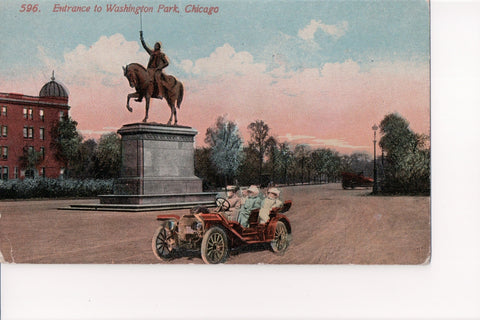 IL, CHICAGO - Washington Park entrance, statue, car - C06173