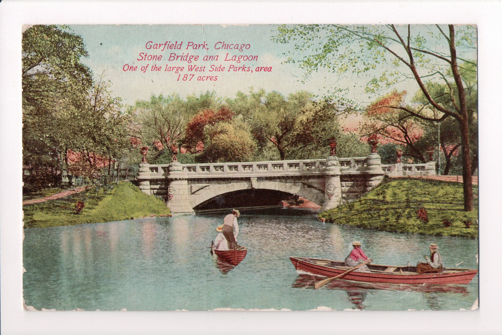 IL, Chicago - Garfield Park, stone Bridge, Lagoon postcard - C08710