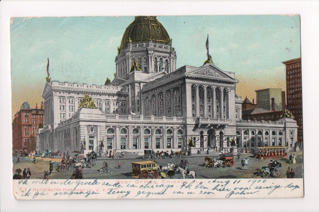 IL, CHICAGO - Post Office and street scene postcard - CP0230