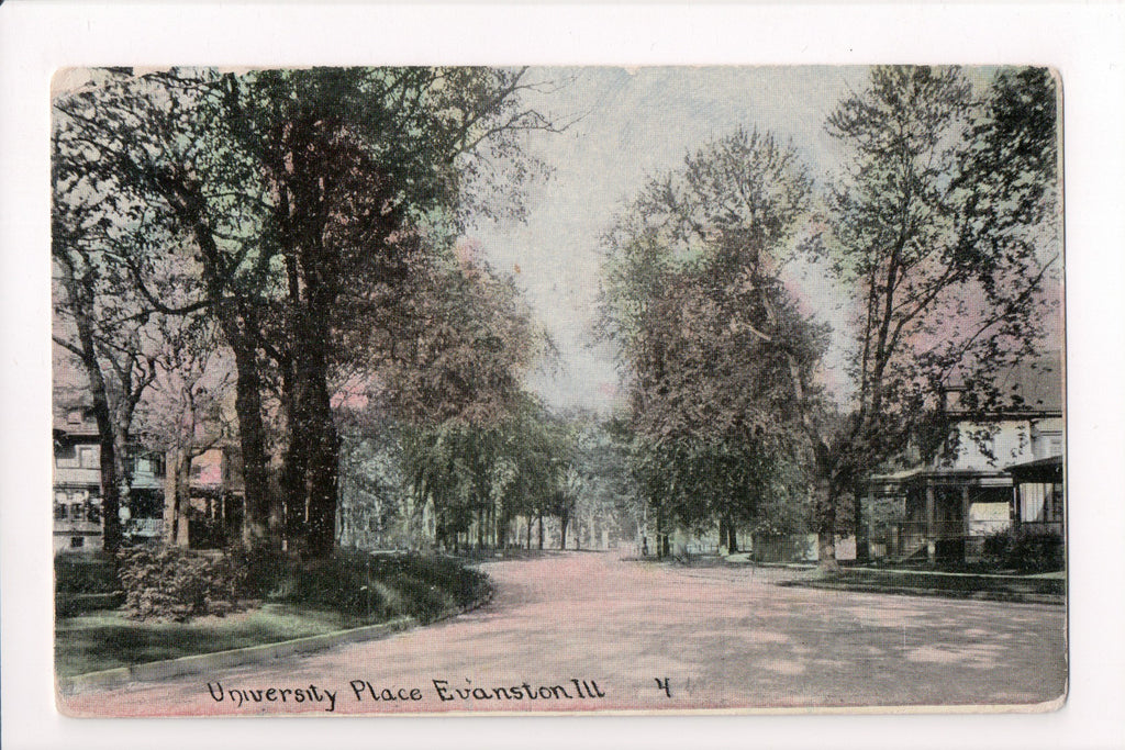 IL, Evanston - University Place street scene postcard - E04018