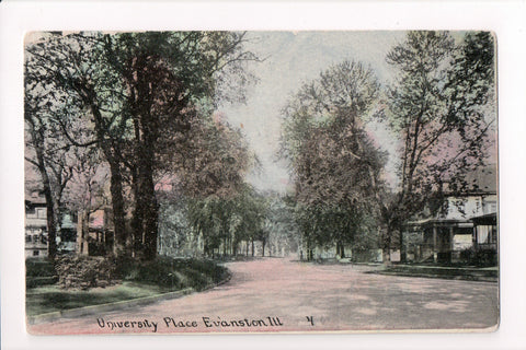 IL, Evanston - University Place street scene postcard - E04018