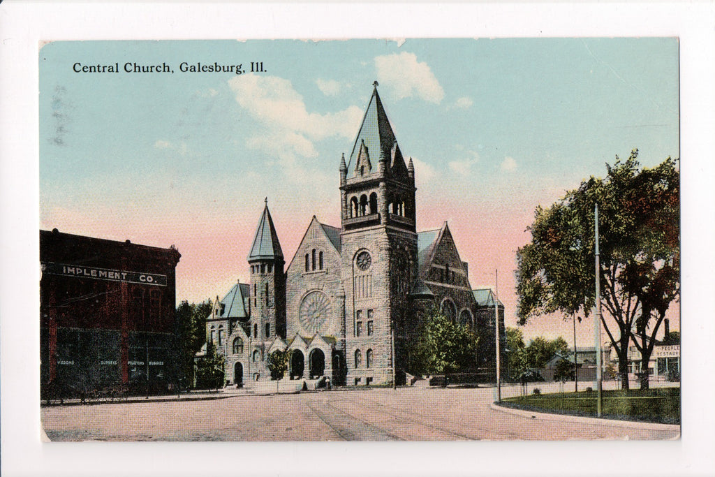IL, GALESBURG - Central Church, Implement Co postcard - C04218