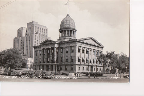 IL, SPRINGFIELD - State House (old), drinking fountain, cars RPPC - w01376