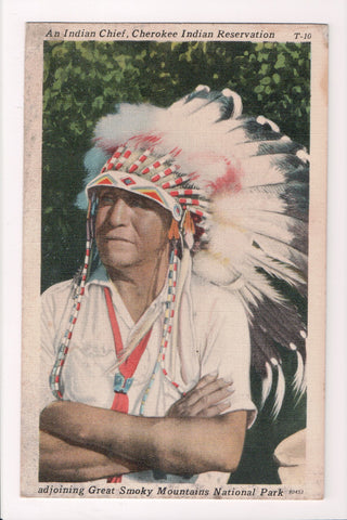 Indian postcard - Indian Chief, Cherokee Indian Reservation closeup - 500486