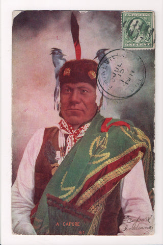 Indian postcard - A Capore close up, single feather with 2 birds on hat - NL0001