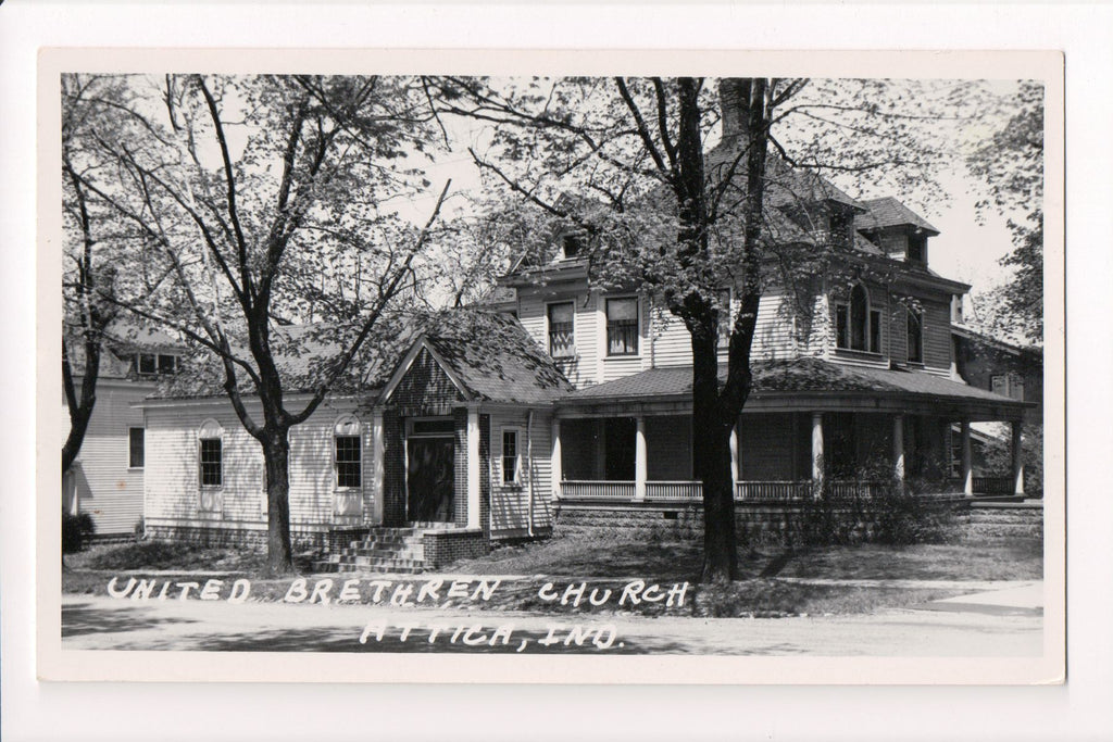 IN, Attica - United Brethren Church closeup - RPPC - B08315