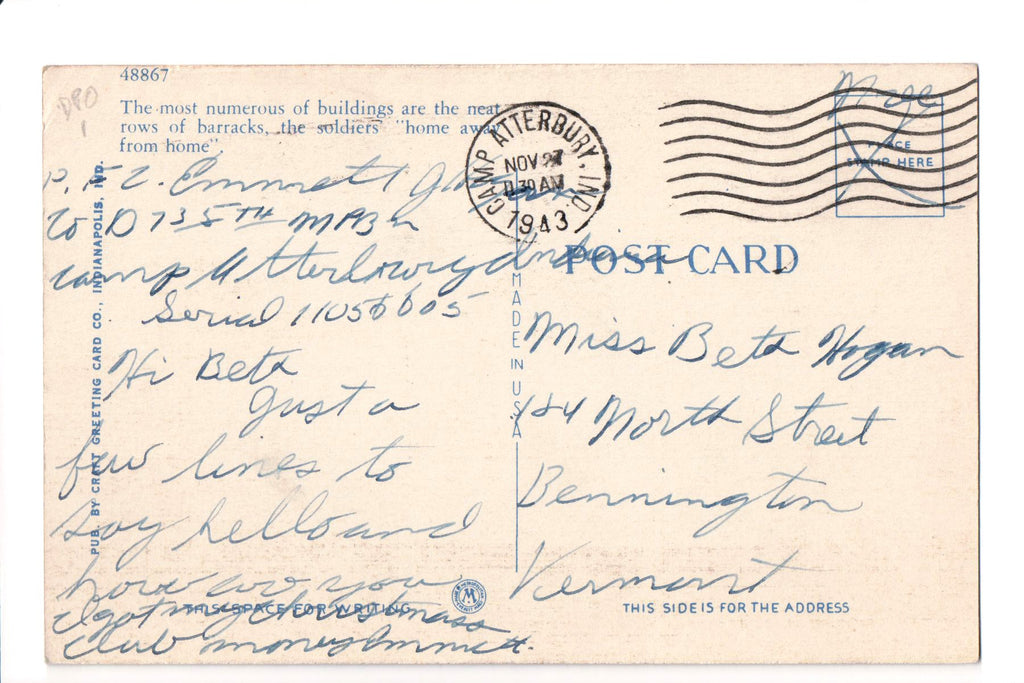 pm DPO - IN, Camp Atterbury - 1943 cancel - Helbock S/I #1 - w01723