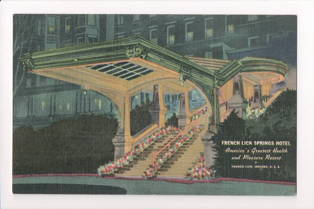 IN, French Lick - Springs Hotel entrance postcard - w01282