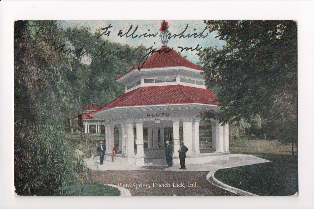 IN, French Lick - Pluto Spring Gazebo, men closeup - w01564