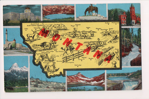 MT, MONTANA - STATE MAP postcard - J03191