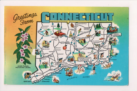 CT, Greetings from - STATE MAP postcard - J03230