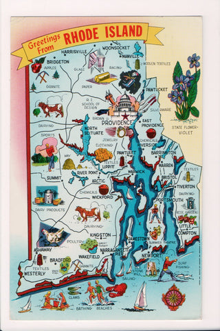 RI, Greetings from - STATE MAP postcard - J03340