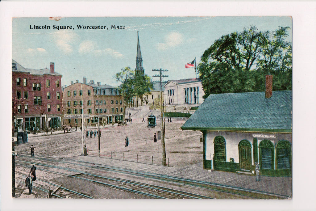 MA, Worcester - Lincoln Square station, Geo A Stevens sign - J03369