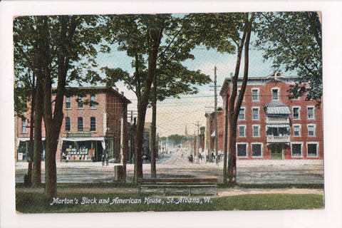 VT, ST ALBANS - Mortons Block, American House - @1907 postcard - J04068